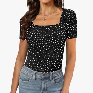 XIEERDUO Womens Square Neck polka dot top